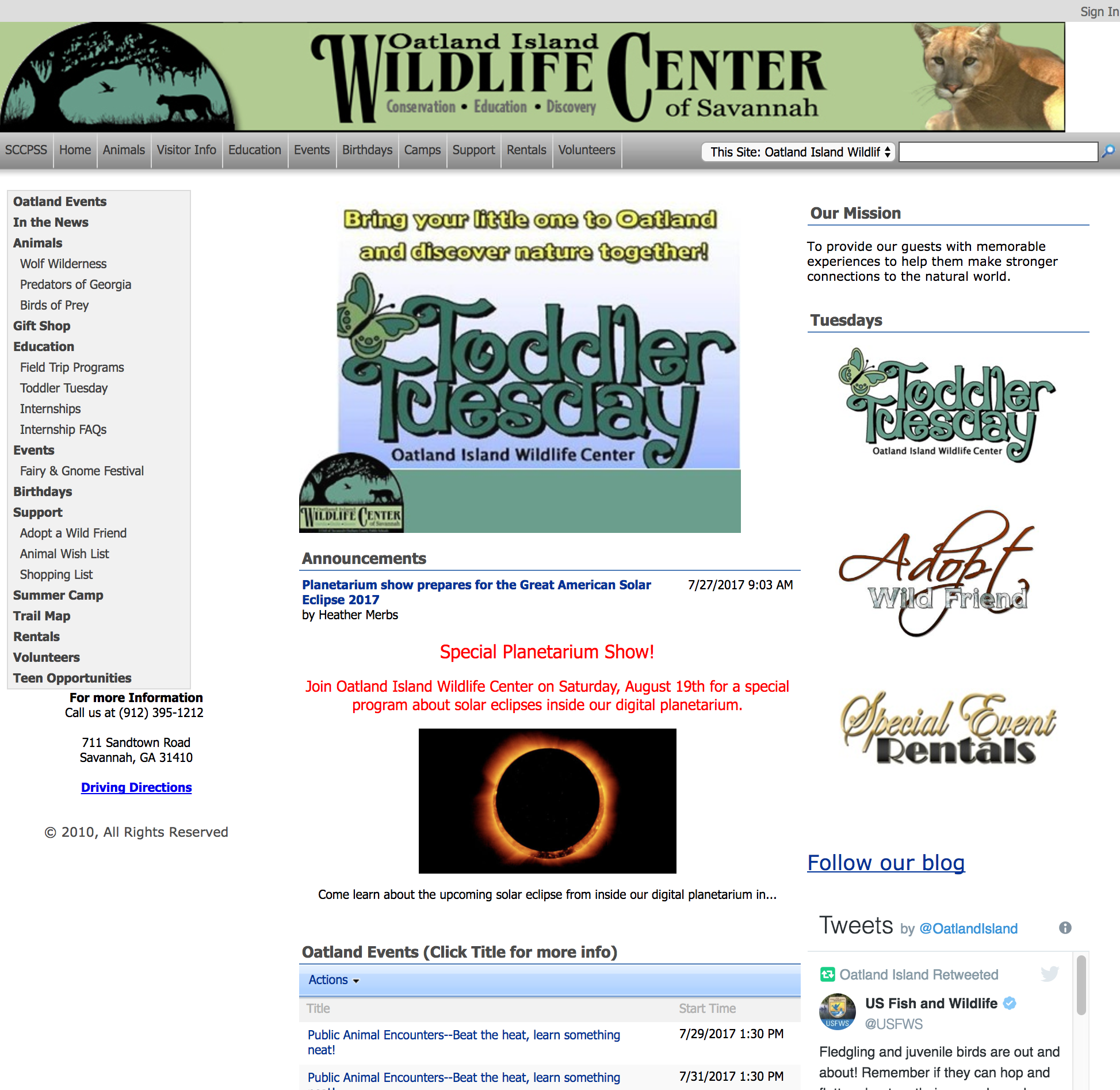 oatland island wildlife center homepage website